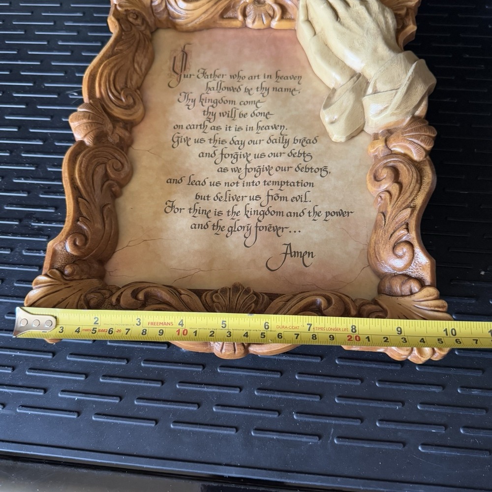 Lords Prayer Wall Art 3D Praying Hands Frame Resin Faux Wood 10.5x12" Religious - Picture 10 of 11